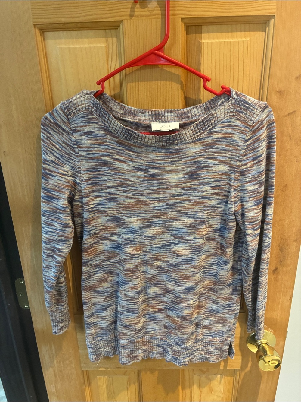 LOFT Women's Multicolor Space-Dye Scoop Neck Sweater — Blue & Brown